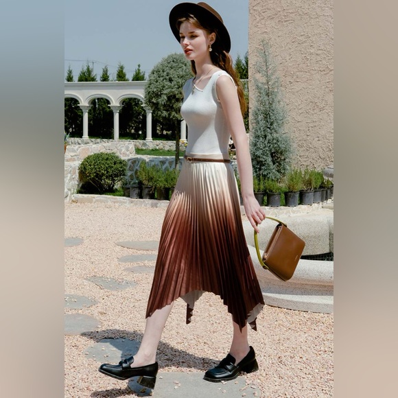 Petite Studio Calla Pleated Skirt in Rust, size XXS - Picture 6 of 16